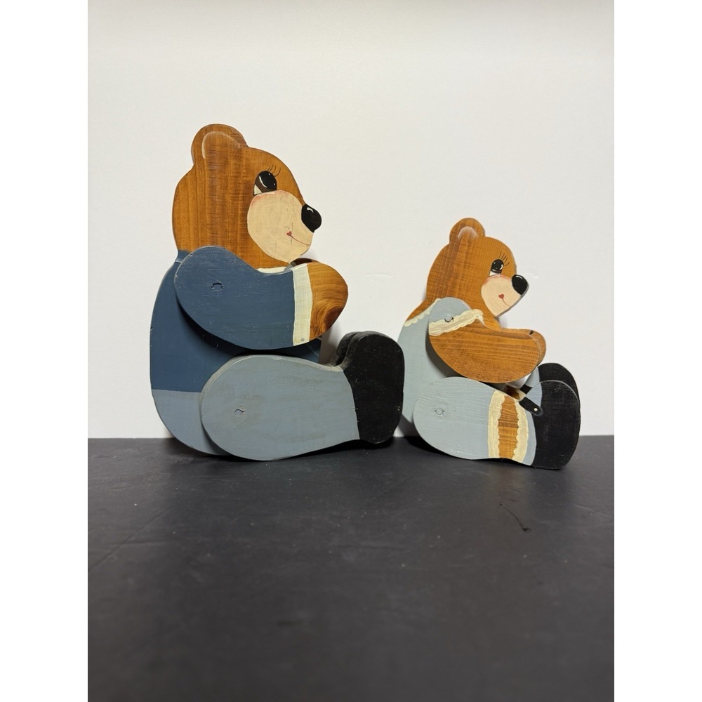 Wooden Handrafted Painted Sitting Bears Set‎ Of 2 in sitting position Adjustable